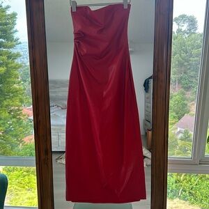 Zara faux leather strapless bondycon midi dress